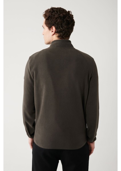 Erkek Antrasit Dik Yaka Soğuğa Dayanıklı Fermuarlı Polar Sweatshirt E001069