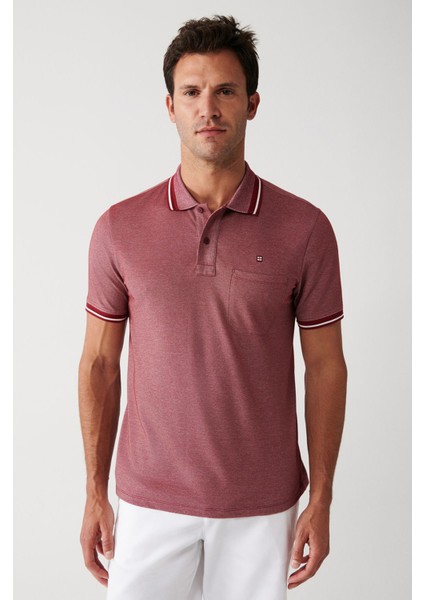 Erkek Bordo Kıvrılmaz Yaka Cepli 2 Düğmeli Polo Yaka T-Shirt E001031