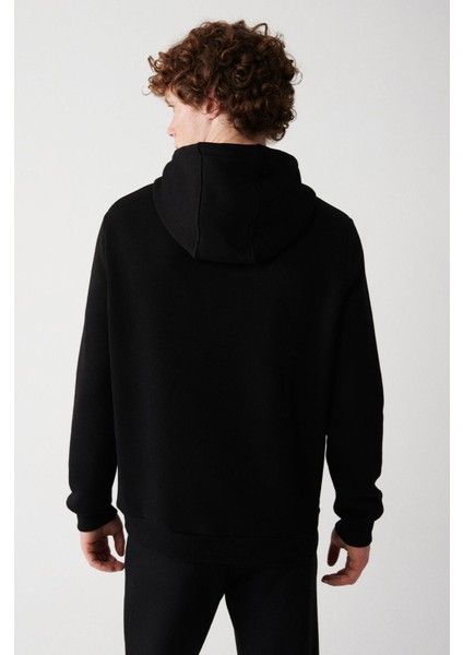 Erkek Siyah Kapüşonlu 3 Iplik Şardonlu Pamuklu Sweatshirt E001018 fırsatları