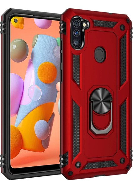 Samsung Galaxy A11 Kılıf Sofya Yüzüklü Silikon Kapak - Kırmızı - KA8854-4050