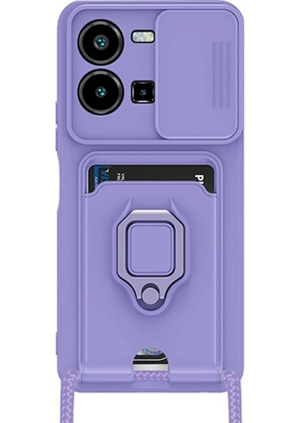 Vivo Y35 Kılıf Zuma Kartvizitli Yüzüklü Silikon - Lila - KA9879-6882