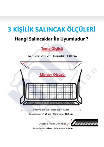 Süngersiz Tenteli Salıncak Kumaş Seti 3kişilik 164X47 cm Süngersiz Lüx Panama Gri indirimleri