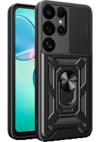 Samsung Galaxy S25 Ultra Kılıf Pars Lens Yüzüklü Silikon - Siyah - KA4339-3943