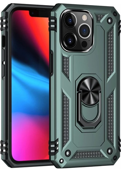 iPhone 14 Pro Kılıf Sofya Yüzüklü Silikon Kapak - Yeşil - KA7920-3964