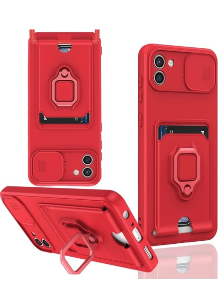 Samsung Galaxy A03 Kılıf Zuma Kartvizitli Yüzüklü Silikon - Kırmızı - KA6032-8289