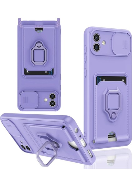 Samsung Galaxy A05 Kılıf Zuma Kartvizitli Yüzüklü Silikon - Lila - KA2311-5291