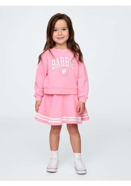 Kız Bebek Pembe Barbie Vintage Yumuşak Sweat Şort Takımı
