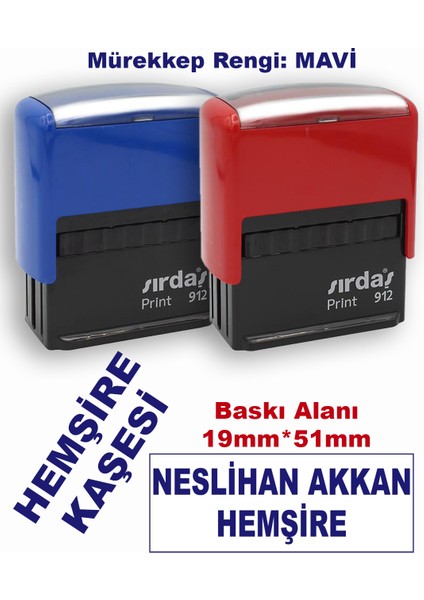 Hemşire Kaşesi, 912 (51mm*19 mm) Mavi Keçeli Otomatik Kaşe