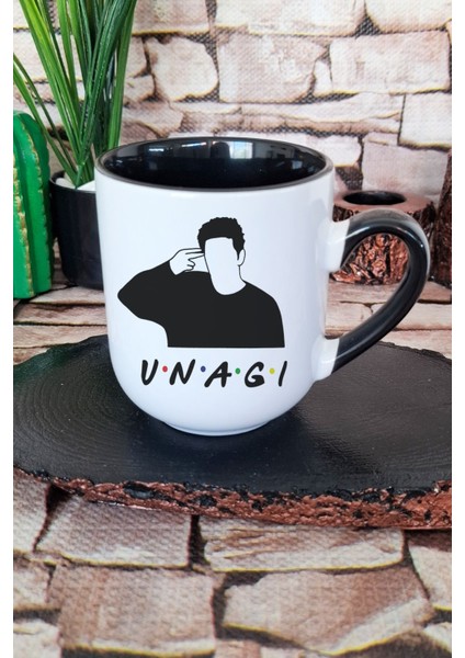 Unagi Ross Friends Baskılı Içi ve Kulpu Siyah Renkli Premium Kupa Bardak