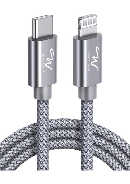 Tip C-Lightning Mfi Sertifikalı 20 W Hızlı Şarj, Naylon Örgülü USB C Kablo, Gri
