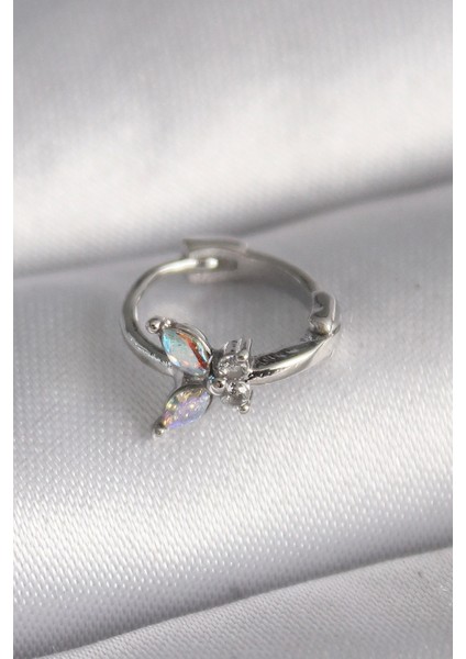 316L Çelik Gümüş Renk Zirkon Taşlı Kelebek Model Tragus Piercing