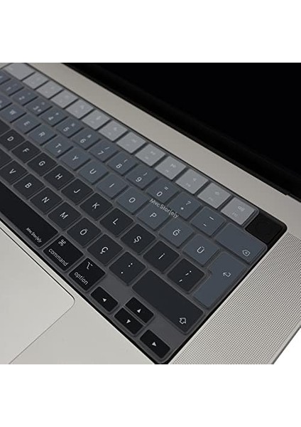 Macbook Air Pro M1-M2-M3 Klavye Koruyucu (Türkçe Q) Touchıd'li A2681 A3113 A2941 A3114 A2442 A2779 A2992 A2918 A2485 A2780 A2991 ile Uyumlu Ombre Siyah Gri fiyatları