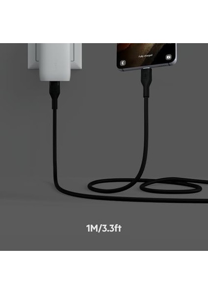 Boostcharge Flex Silikon USB Tip C - C Kablo (1m/3,3ft), Usb-If Sertifikalı Güç Dağıtımı Pd Hızlı Şarj Kablosu- Siyah modelleri