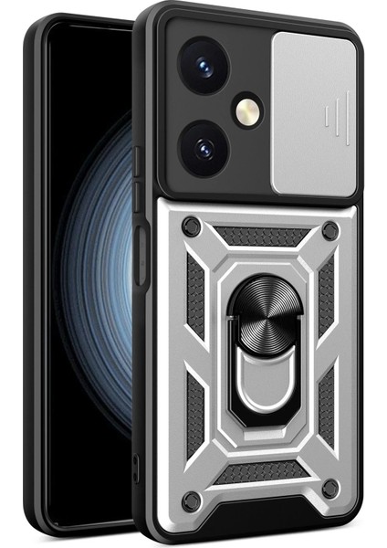 Vivo Y27 Kılıf Pars Lens Yüzüklü Silikon - Gümüş - KA9595-8236