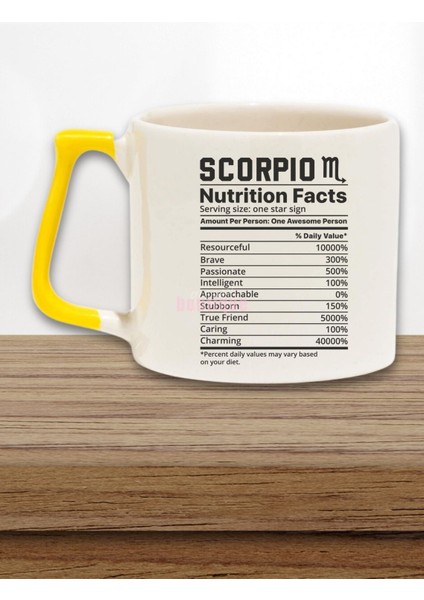 Akrep Burcu "scorpio Nutrition Facts" Komik Arkadaşa Doğum Günü Hediye Sarı Kulplu Kupa Bardak