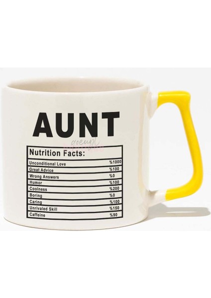 Aunt Nutrition Facts Teyze Hala Hediye Baskılı Sarı Kulplu Modern Seramik Kupa