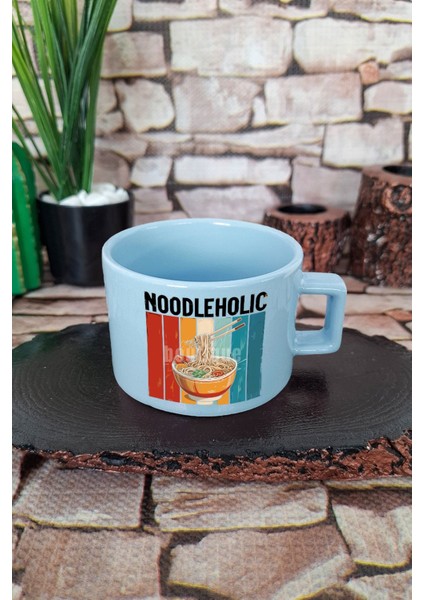 Noodleholic Baskılı Ramen Aşığı Japon Mutfağı Anime Kare Kulplu Fincan Mavi Kupa Bardak