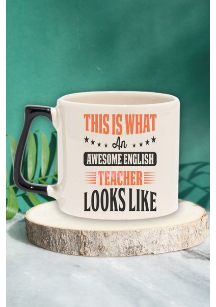 Awesome English Teacher Baskılı Ingilizce Öğretmeni Doğum Günü Hediye Siyah Kulplu Kupa Bardak