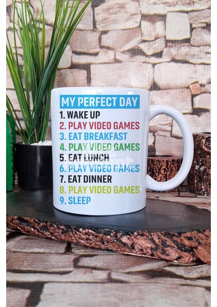 "my Perfect Day Black Classic Fit Gamer" Ideal Gün Hediyelik Baskılı Çay Kahve Sunum Kupa Bardak