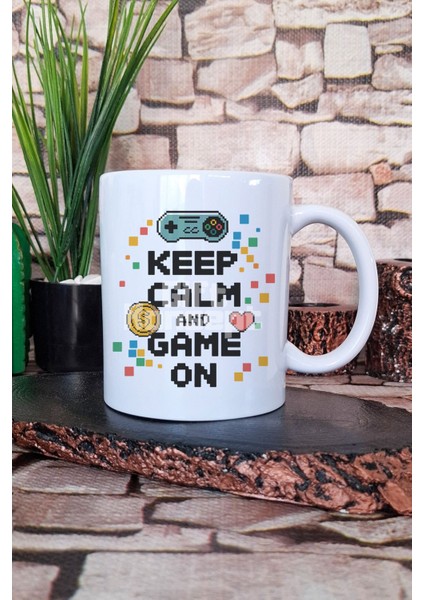 "keep Calm And Game On" Oyuncu Sloganı Hediyelik Baskılı Çay Kahve Sunum Kupa Bardak