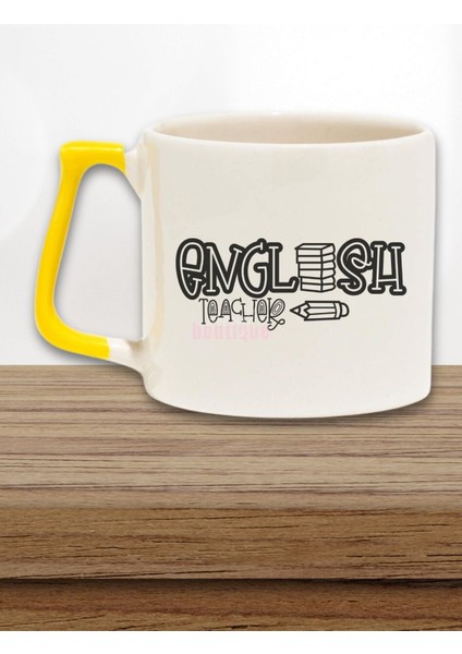 English Teacher 4 Baskılı Ingilizce Öğretmeni Doğum Günü Hediye Sarı Kulplu Kupa Bardak