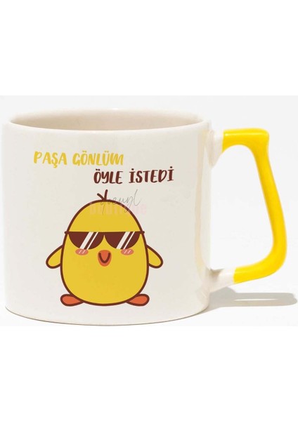 Paşa Gönlüm Öyle Istedi-1-Civciv Hediyelik Eğlenceli Baskılı Sarı Kulplu Modern Seramik Kupa