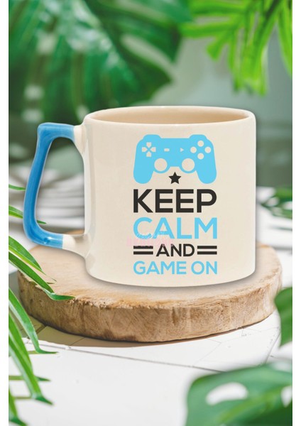 "keep Calm And Game On" Klasik Oyuncu Motto Arkadaşa Doğum Günü Hediye Mavi Kulplu Kupa Bardak