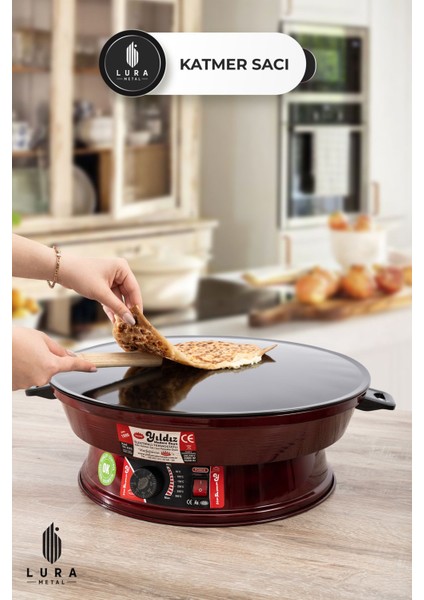 2000W Elektrikli Termostatlı Lüks Saç – 50 cm Ekmek, Gözleme, Börek ve Katmer Pişirme Sacı