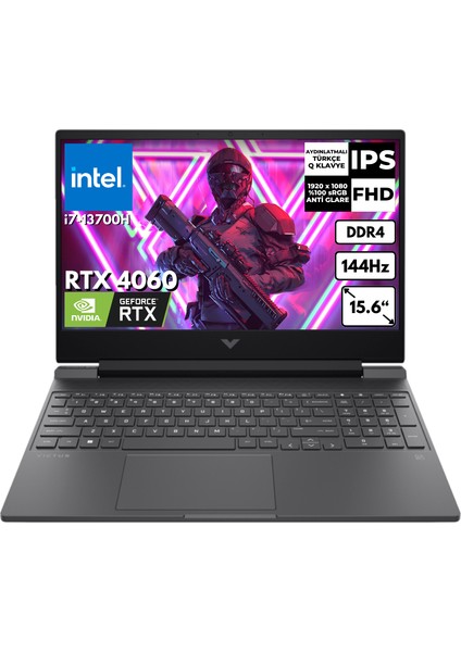 Victus 15-FA1055NT I7-13700H 24 GB 512 GB SSD 8 GB RTX4060 15.6" 144Hz Fhd Windows 11 Home Taşınabilir Bilgisayar 8U846EAAT37