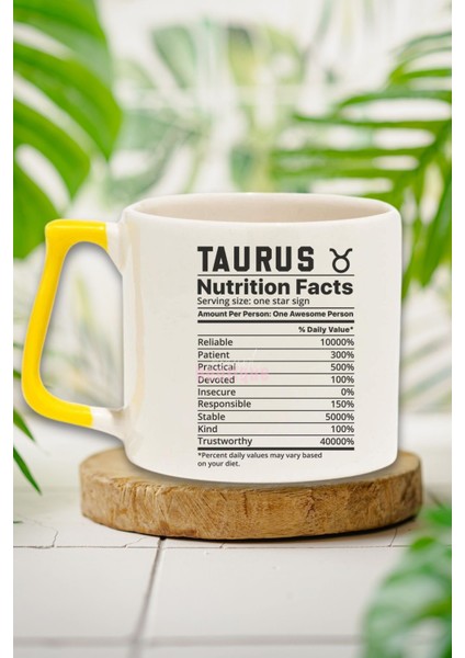 Boğa Burcu "taurus Nutrition Facts" Esprili Arkadaşa Doğum Günü Hediye Sarı Kulplu Kupa Bardak