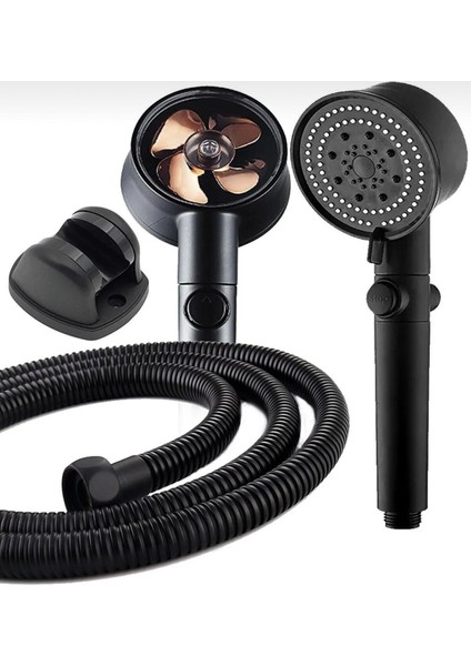 Turbo Fanlı 3'lü Set Siyah 5 Fonksiyonlu Turbo Jet Pervaneli Duş Başlığı+ Örgülü Hortum (150cm) +Askı Aparatı fiyatları