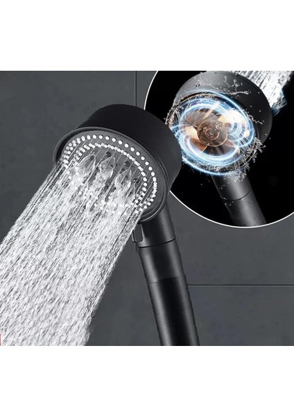 Turbo Fanlı 3'lü Set Siyah 5 Fonksiyonlu Turbo Jet Pervaneli Duş Başlığı+ Örgülü Hortum (150cm) +Askı Aparatı fırsatları