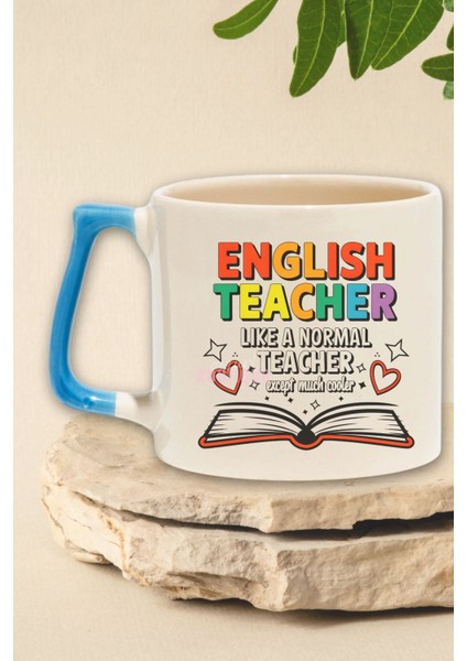 English Teacher Cooler Baskılı Komik Ingilizce Öğretmeni Doğum Günü Hediye Mavi Kulplu Kupa Bardak