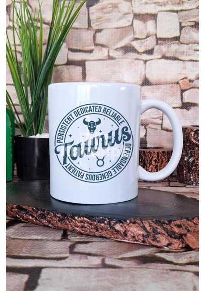 Taurus Traits Baskılı Boğa Burcu Hediyelik Baskılı Çay Kahve Sunum Kupa Bardak
