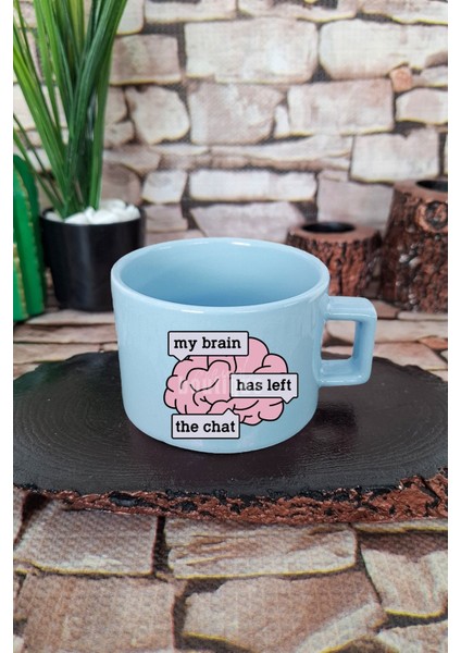 My Brain Has Left The Chat Komik Beyin Kare Kulplu Fincan Mavi Kupa Bardak