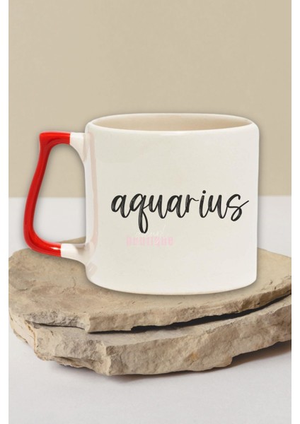 Aquarius Personality Traits Temalı Kova Burcu Kişiliği Doğum Günü Hediye Kırmızı Kulplu Kupa Bardak