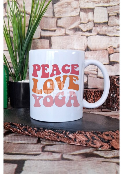 "peace Love Yoga" Huzur Aşk Yoga Hediyelik Baskılı Çay Kahve Sunum Kupa Bardak