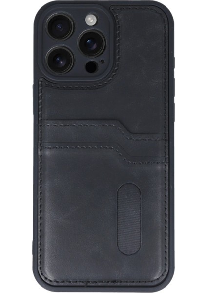iPhone 16 Pro Kılıf Sara Kartvizitli Deri Kılıf - Siyah - KA8957-8366