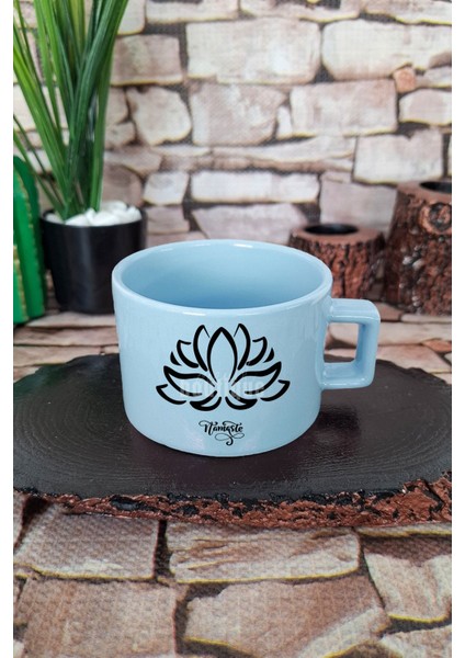 Namaste Minimalist Yoga Meditasyon Kare Kulplu Fincan Mavi Kupa Bardak