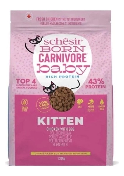 Schesir Born Carnivore Baby Tavuklu ve Yumurtalı Yavru Kedi Maması 1.25 kg