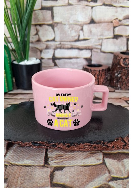 As Every Cat Owner Knows Nobody Owns A Cat Yazılı Komik Kedi Kare Kulplu Fincan Pembe Kupa Bardak