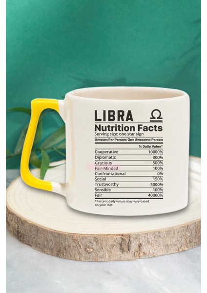 Terazi Burcu "libra Nutrition Facts" Esprili Arkadaşa Doğum Günü Hediye Sarı Kulplu Kupa Bardak