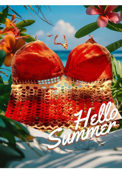 %100 Pamuk Koton El Örgüsü Kırmızı Bustiyer