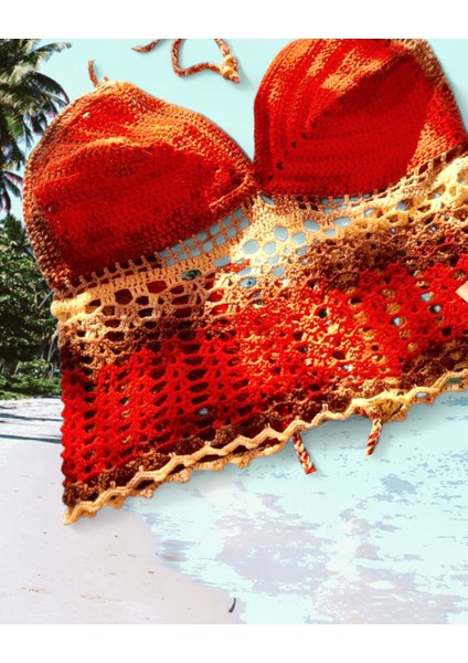 %100 Pamuk Koton El Örgüsü Kırmızı Bustiyer modelleri