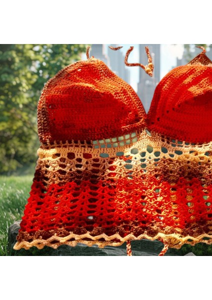 %100 Pamuk Koton El Örgüsü Kırmızı Bustiyer fırsatları