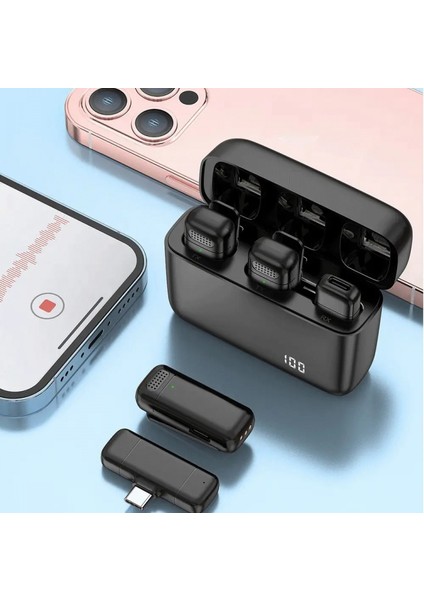 Ht-K6 Kablosuz Mikrofon Seti 2'li Mikrofon LED Ekranlı Şarj Kutusu Gürültü Önleyici Vlogging Mini Yaka Mikrofonu fiyatları