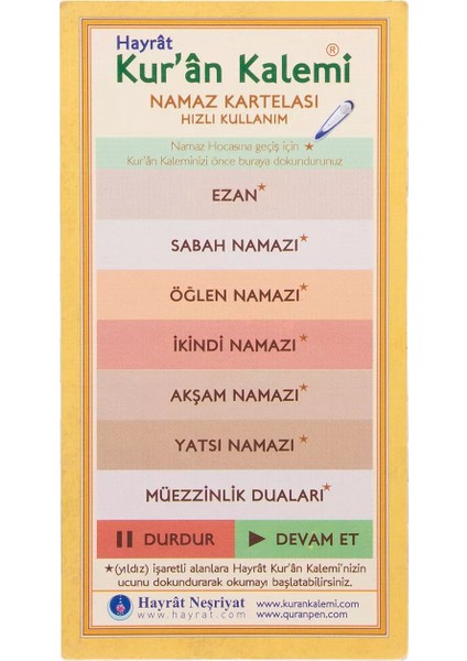 Kuran Kalem Kolay Kullanım Kartı ve Namaz Kartelası
