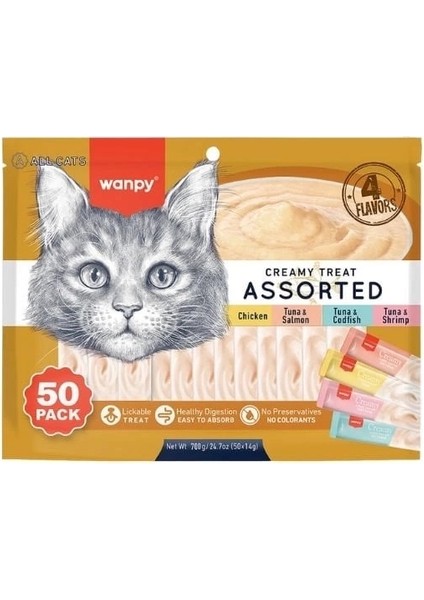 Wanpy Karışık 4 Lezzetli Sıvı Kedi Ödül Maması 50 Adet 14 gr