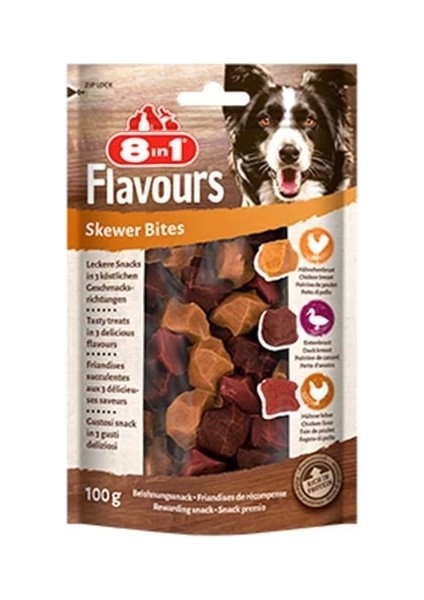 8in1 Flavours Skewer Bites Kuşbaşı Dilimli Çiğneme Köpek Ödül Maması 100 gr
