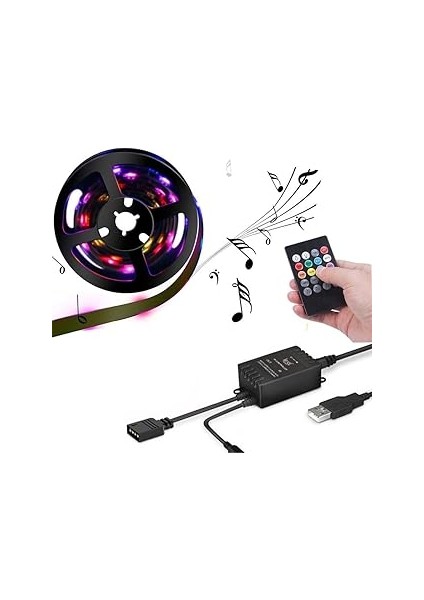 Upway 5V USB 100CM Rgb Şerit LED 3 Çipli SMD5050-30LED Ses Sensörlü Kumandalı